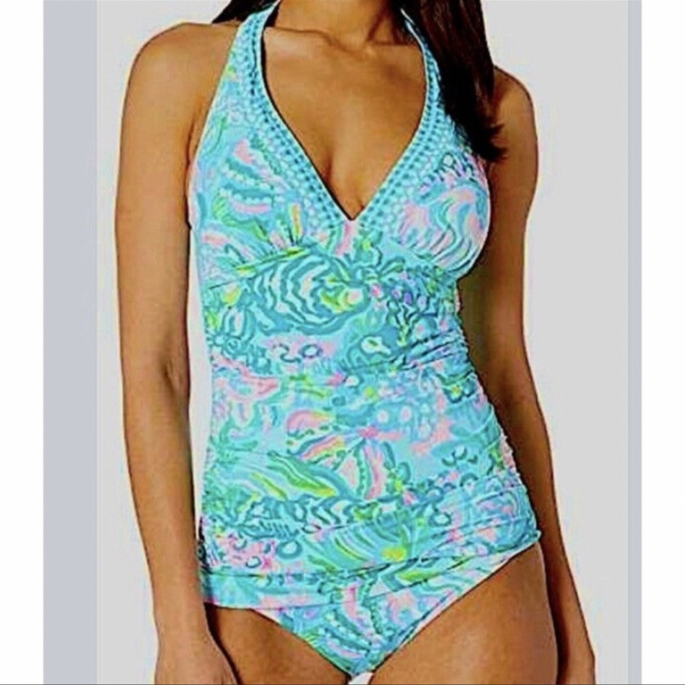 Lilly Pulitzer Bliss Halter Tankini Blue and Pink Swimsuit